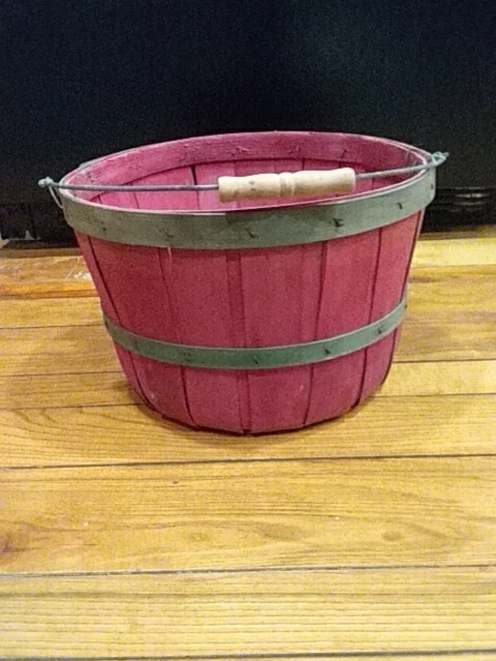 Old Red Wooden Farmhouse Basket with Handle - Home Accents